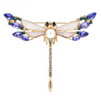 Iridescent Wing Dragonfly with Rhinestone Tail Brooch — Gold