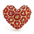 Red Mosaic Rhinestone Heart Brooch