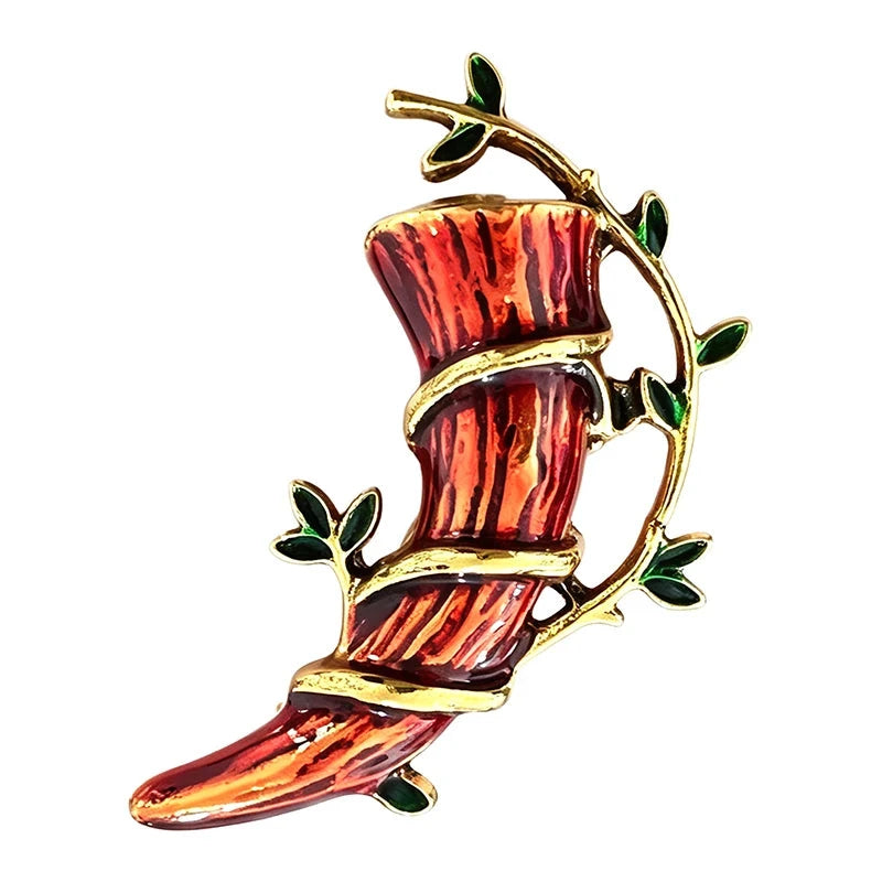 Bamboo Horn with Leaf Sprig Brooch original white background product photo