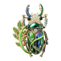 Jeweled Stag Beetle with Leaf Vine Brooch original white background product photo