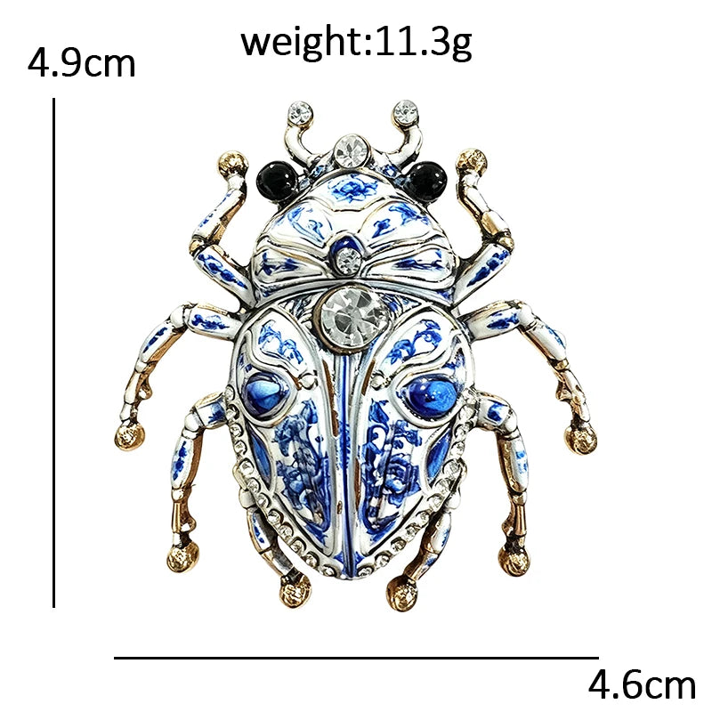 Ornate Floral Beetle with Rhinestones Brooch