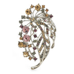 Jeweled Floral Spray with Openwork Leaves Brooch