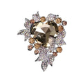 Faceted Heart with Floral Rhinestone Frame Brooch — Champagne