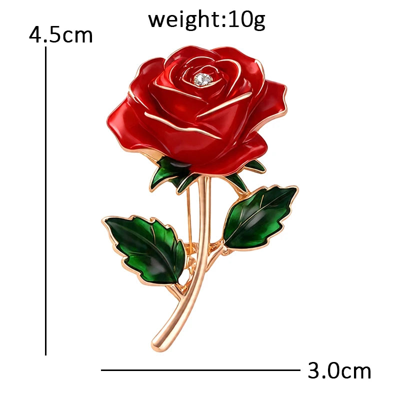 Classic Red Rose on a Stem Brooch