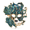 Enamel Art Face with Leaf Details Brooch — Dark Blue