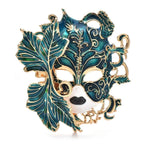 Enamel Art Face with Leaf Details Brooch — Dark Blue