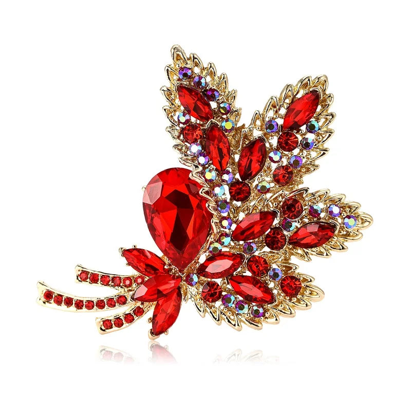 Large Jeweled Leaf Bouquet Brooch