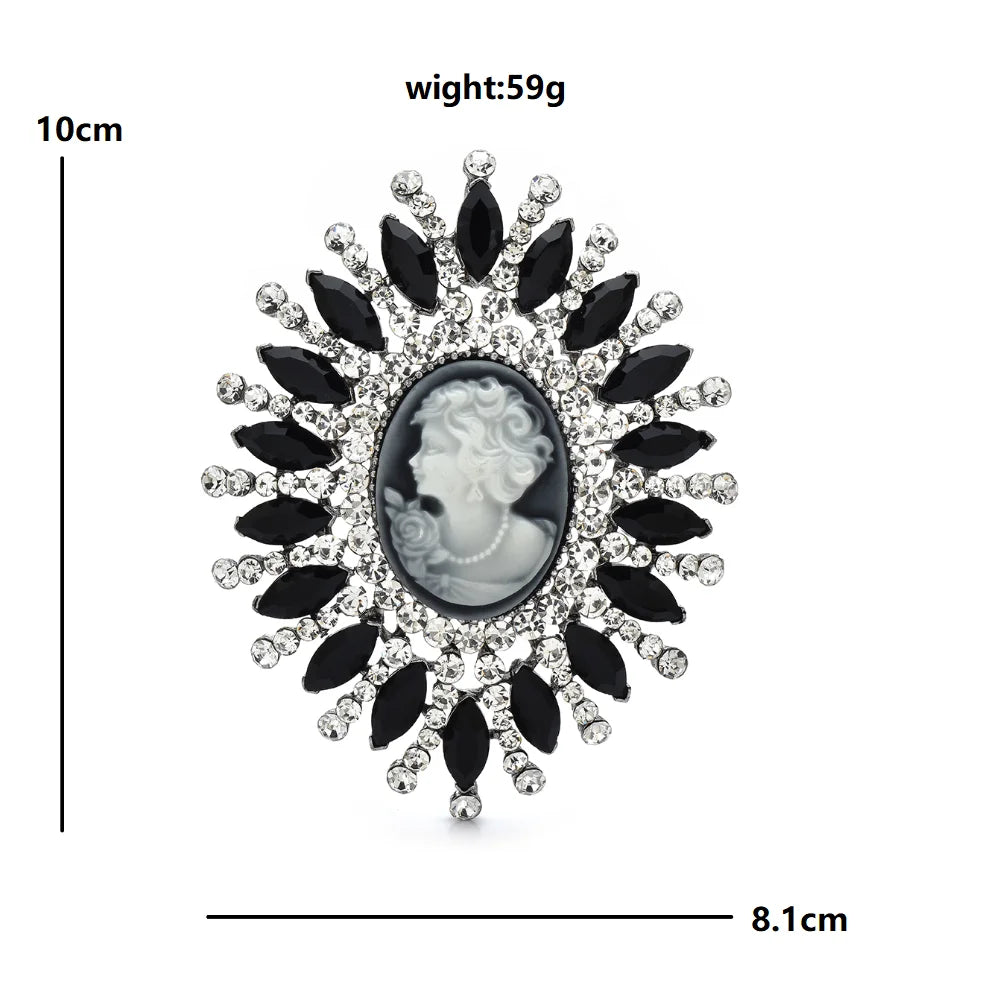 Large Cameo Sunburst with Faceted Rays Brooch dimensions and weight
