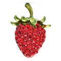 Red Rhinestone Strawberry with Enamel Leaves Brooch — Red Strawberry