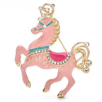 Jeweled Carousel Horse Brooch — Pink