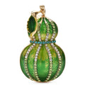Enamel Calabash Gourd with Rhinestones Brooch — Green