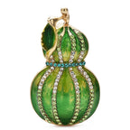 Enamel Calabash Gourd with Rhinestones Brooch — Green