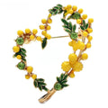 Berry and Leaf Heart Wreath Brooch — Yellow
