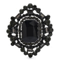 Vintage-Style Rectangular Faceted Stone Brooch — Black