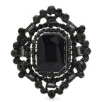 Vintage-Style Rectangular Faceted Stone Brooch — Black