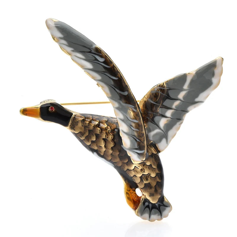 Enamel Flying Duck Brooch