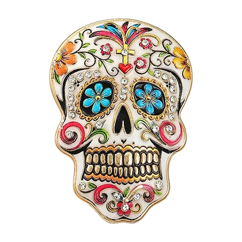 Floral Sugar Skull Sparkle Brooch original white background product photo