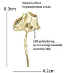 Textured Ginkgo Leaf on a Stem Brooch