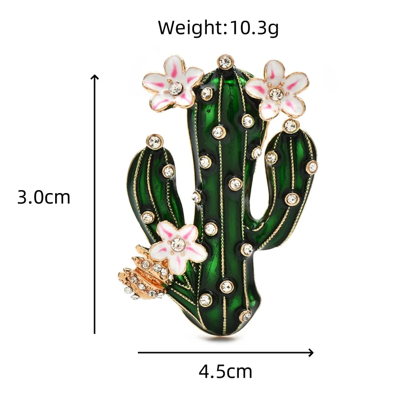 Flowering Enamel Cactus Brooch dimensions and weight