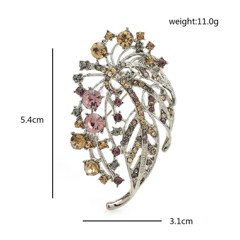 Jeweled Floral Spray with Openwork Leaves Brooch