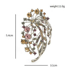 Jeweled Floral Spray with Openwork Leaves Brooch