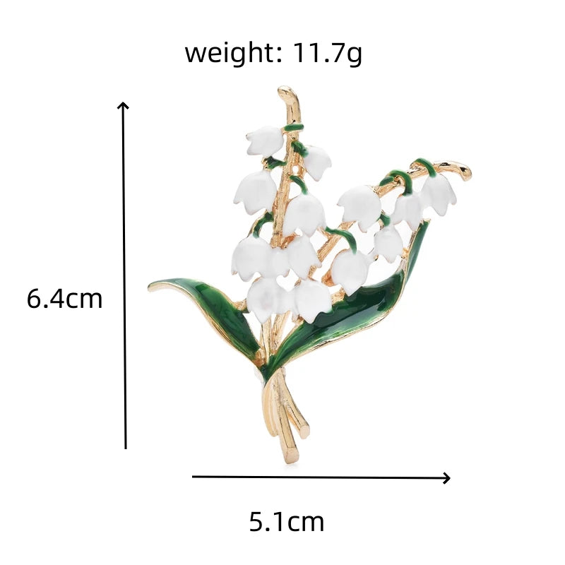 White Enamel Lily of the Valley Brooch — dimensions
