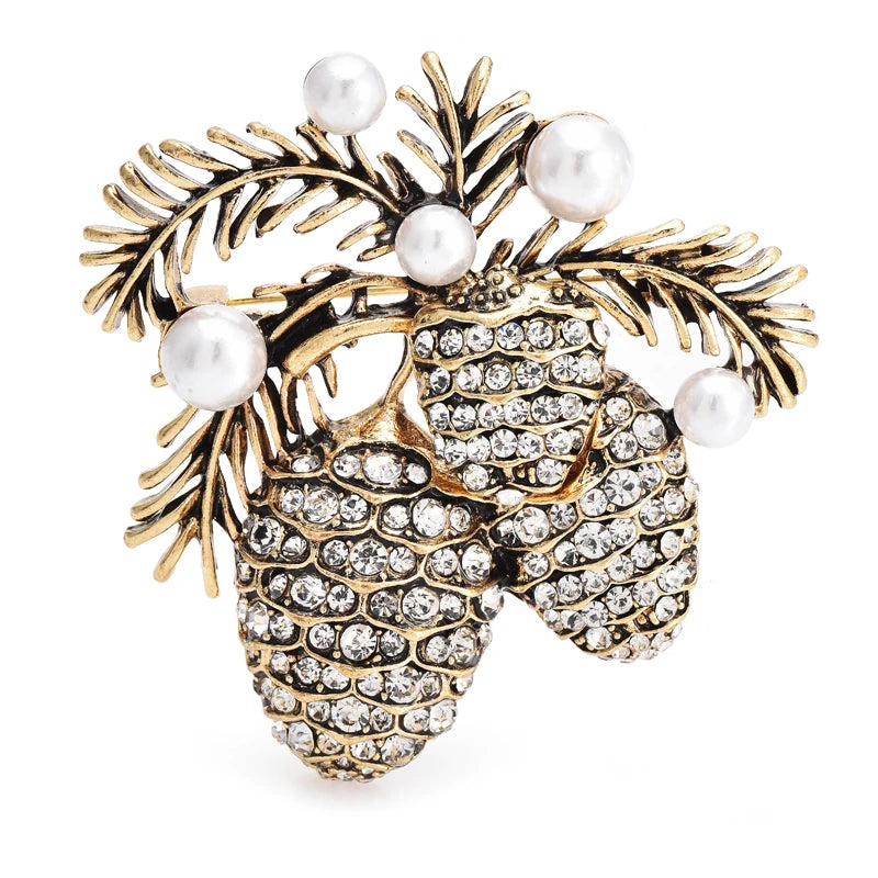 Pearl-Look Pine Cone Cluster Brooch