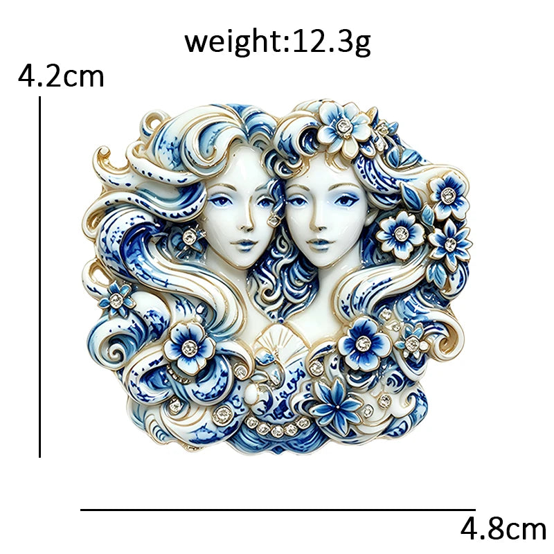 Floral Gemini Twin Portrait Brooch