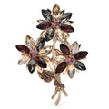 Marquise Rhinestone Three-Flower Bouquet Brooch — Brown