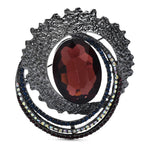 Vintage-Style Faceted Oval with Layered Frame Brooch — Purple