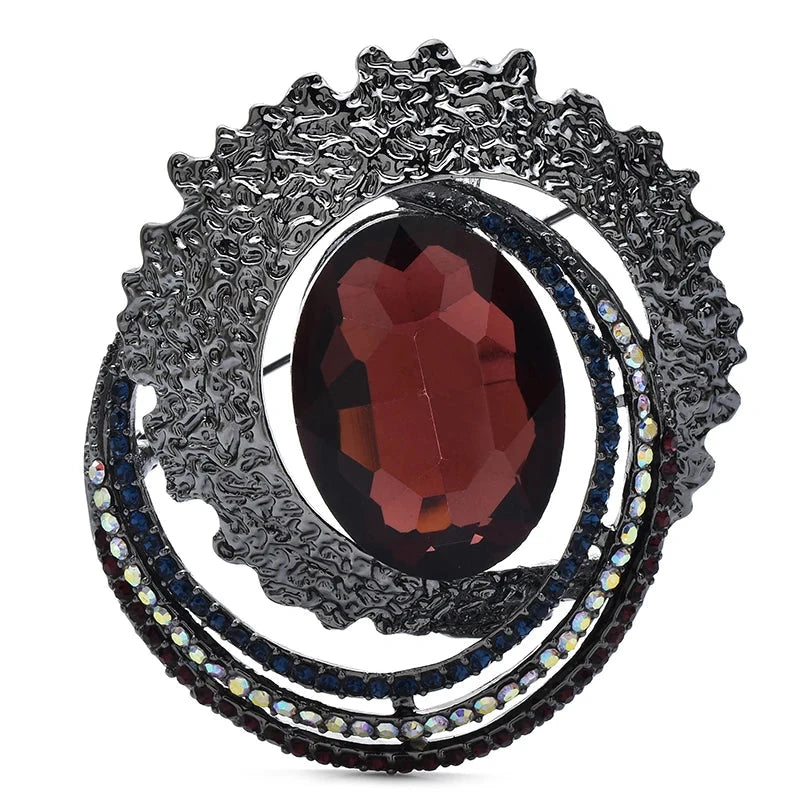 Vintage-Style Faceted Oval with Layered Frame Brooch — Purple
