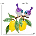 Enamel Bird Pair on Lemon Branch Brooch dimensions and weight