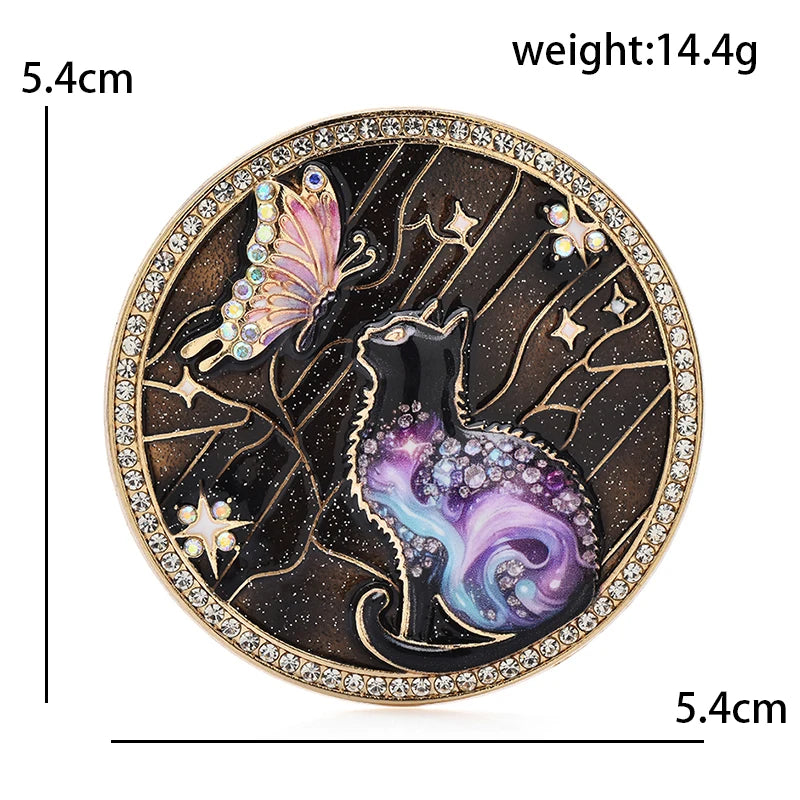 Cat and Butterfly Celestial Medallion Brooch — dimensions
