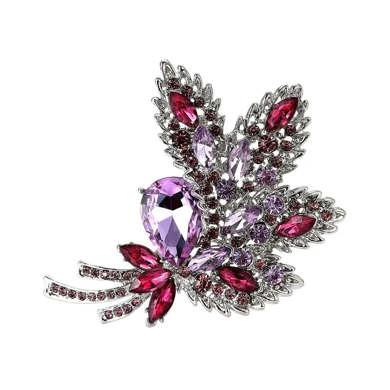 Large Jeweled Leaf Bouquet Brooch