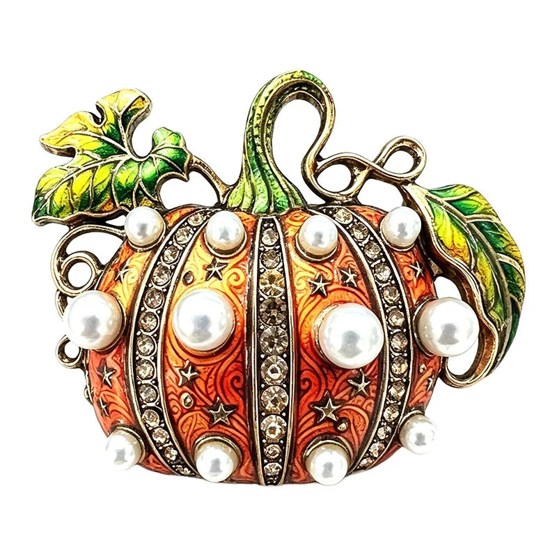 Pearl-Look-Accent Pumpkin with Curling Vine Brooch original white background variant photo