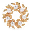 Leaf Wreath with Pearl-Look Accents Brooch — Gold