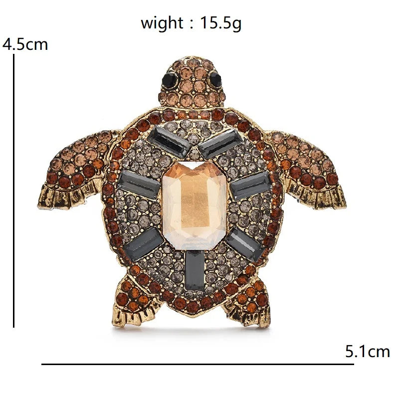Amber-Tone Rhinestone Sea Turtle Brooch — dimensions