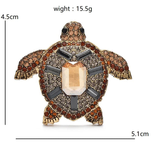 Amber-Tone Rhinestone Sea Turtle Brooch — dimensions