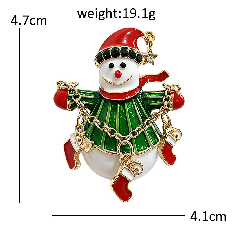 Snowman with Christmas Stocking Charms Brooch