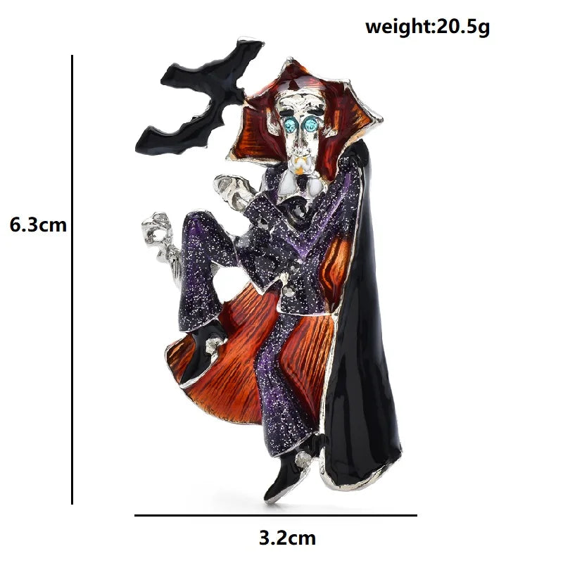 Vampire with Bats Halloween Brooch — dimensions