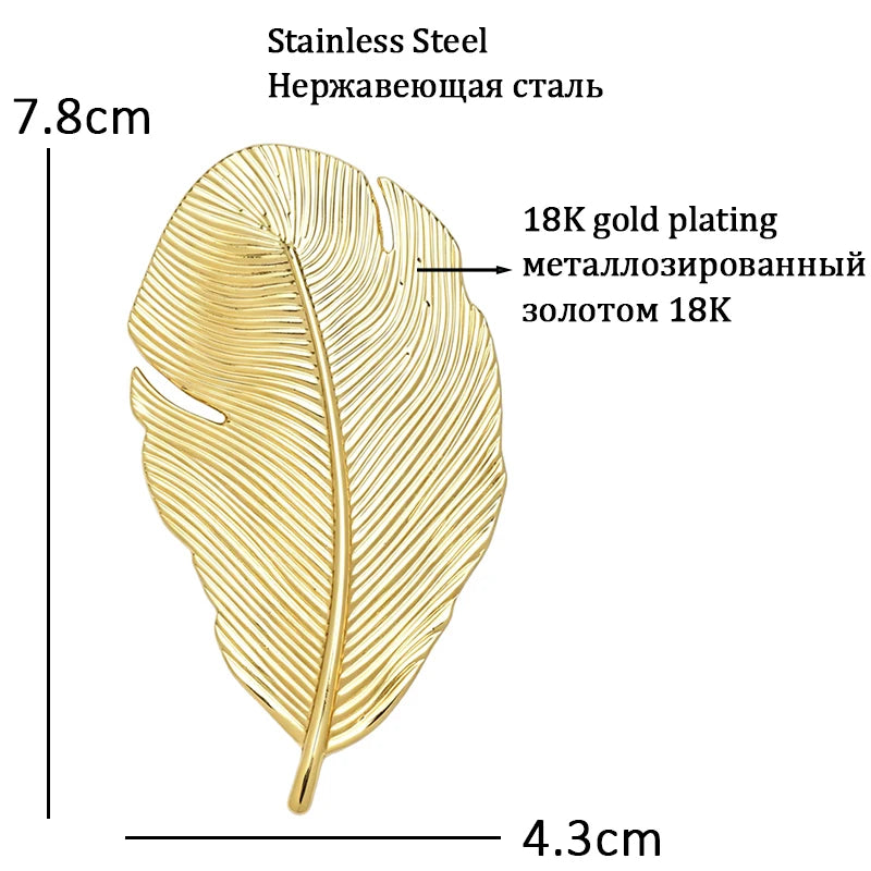 Finely Ribbed Feather Silhouette Brooch