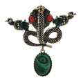 Ornate Snake with Green Oval Drop Brooch — Green Snake