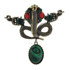 Ornate Snake with Green Oval Drop Brooch — Green Snake