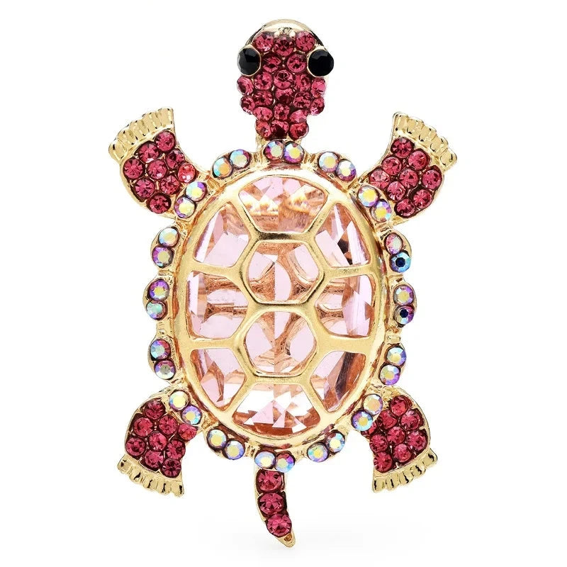 Faceted Shell Sea Turtle Brooch — Pink