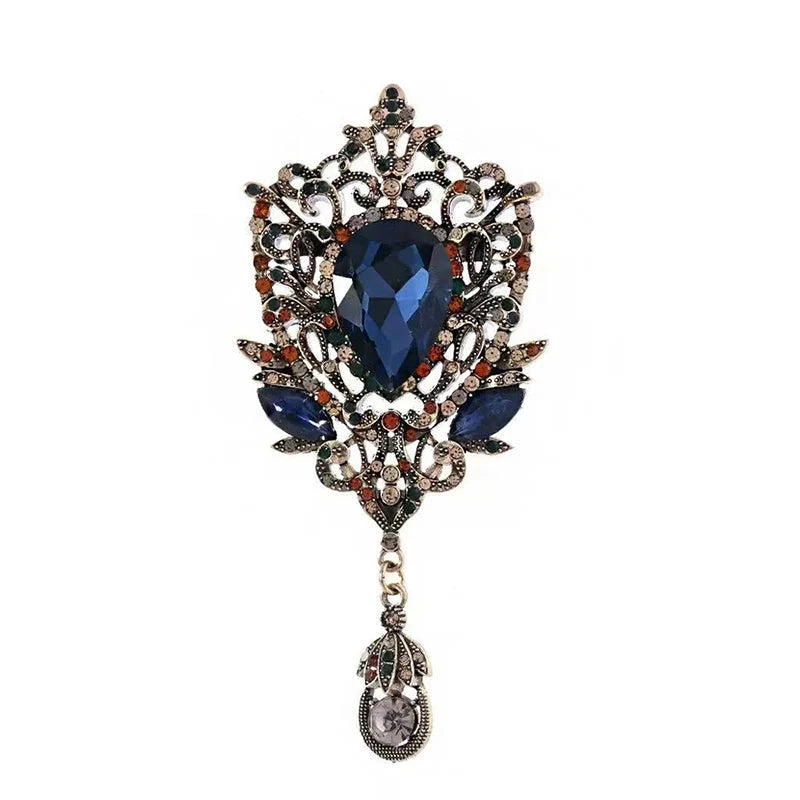 Vintage-Style Blue Floral Teardrop with Dangle Brooch — Blue Floral Teardrop