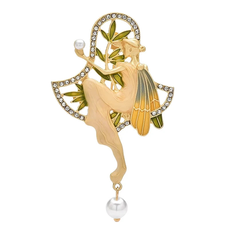 Seated Fairy with Pearl-Look Drop Brooch original white background product photo
