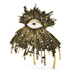 Vintage-Style Radiating Enamel Eye Brooch — Antique Gold