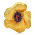 Textured Flower with Oval Stone Brooch — Garnet Red