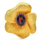Textured Flower with Oval Stone Brooch — Garnet Red
