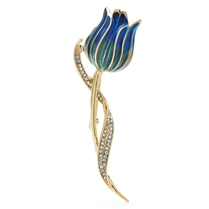 Enamel Tulip with Jeweled Stem Brooch